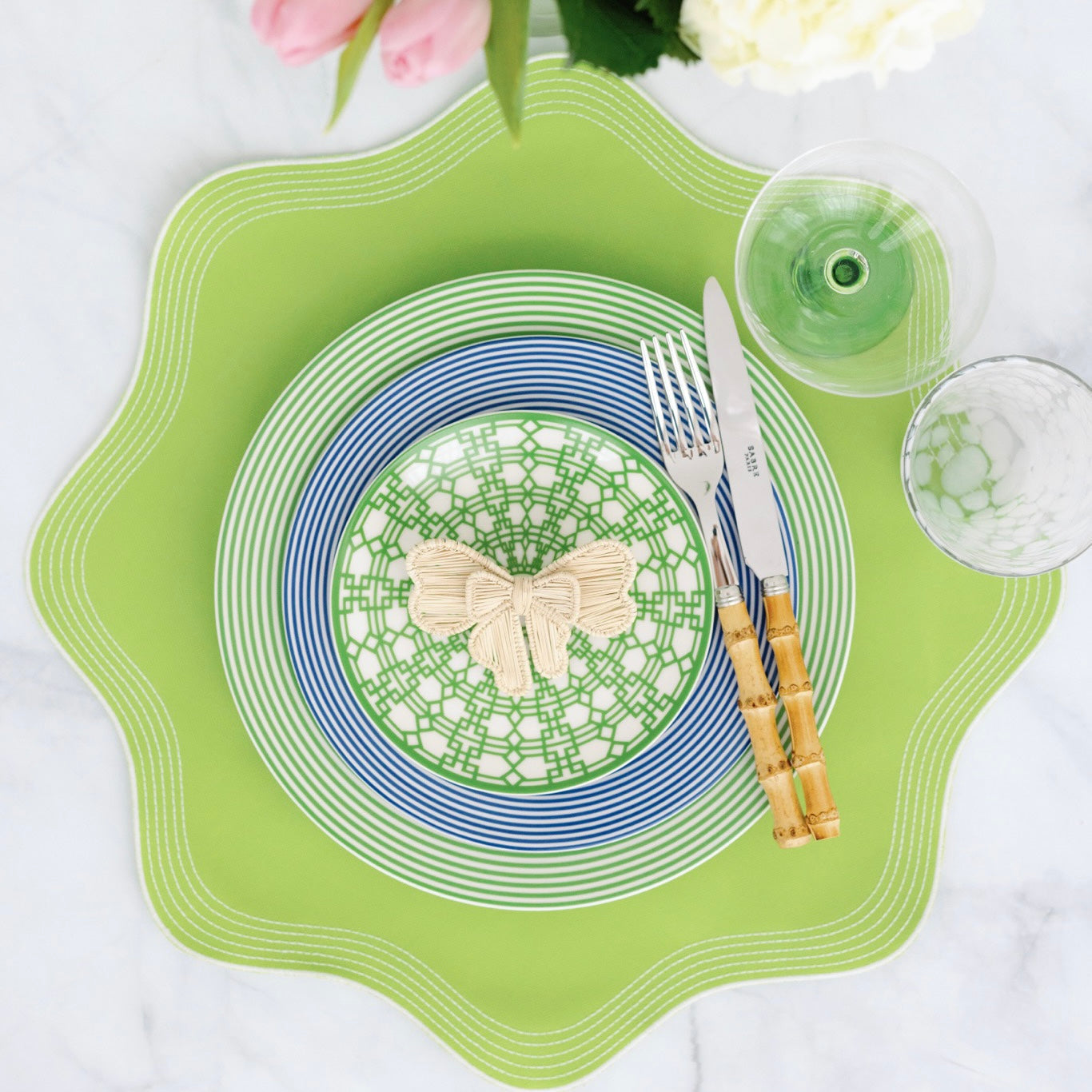WAVES PLACEMAT, KIWI x WHITE (SET OF 4)