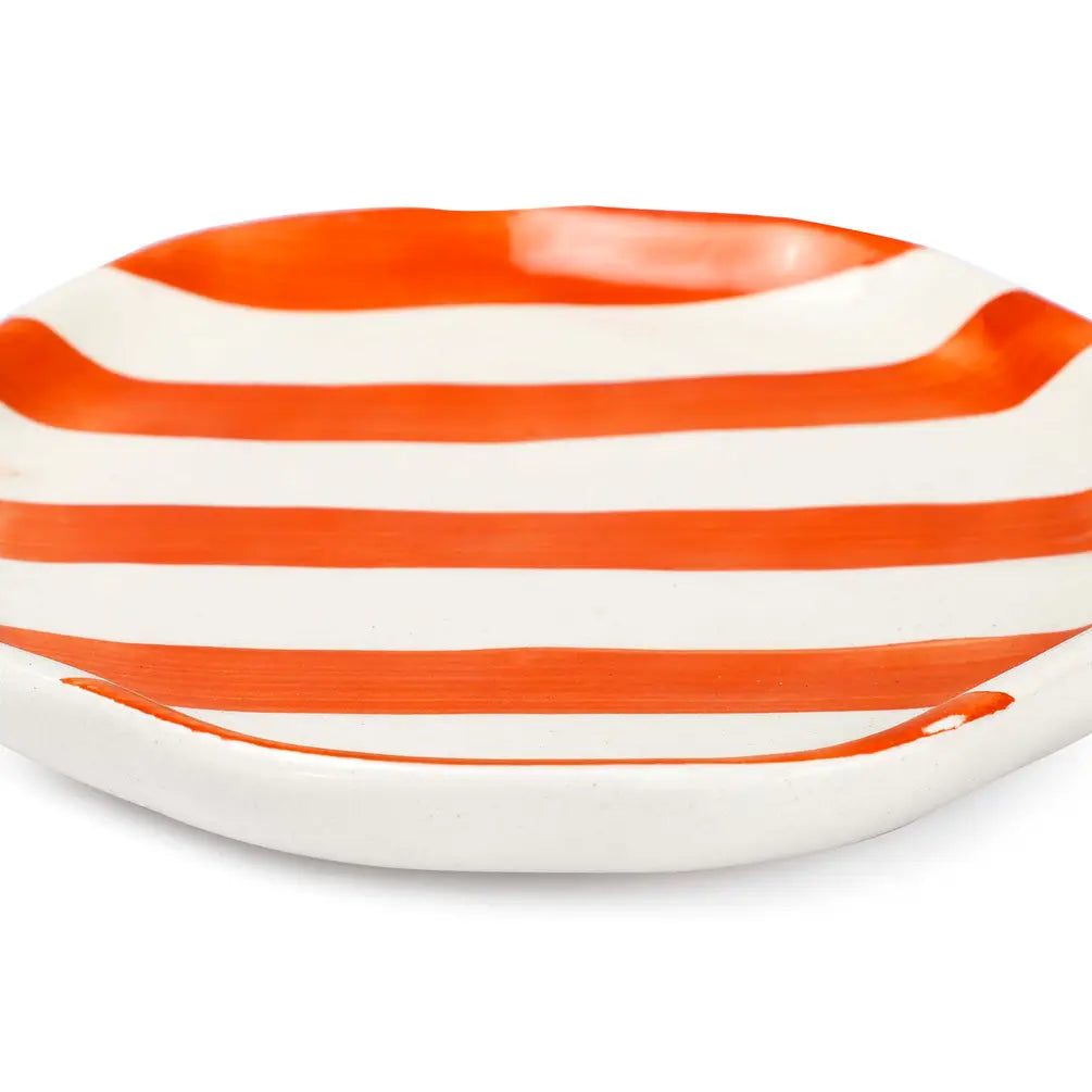 Ceramic Orange stripe plate, 6.3x6.3 Inches (Set of 4)
