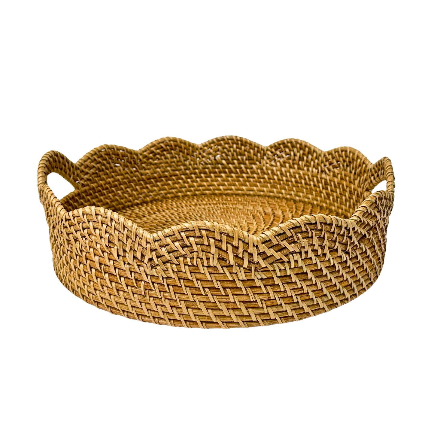 Lily Round Scalloped Rattan Serving Tray
