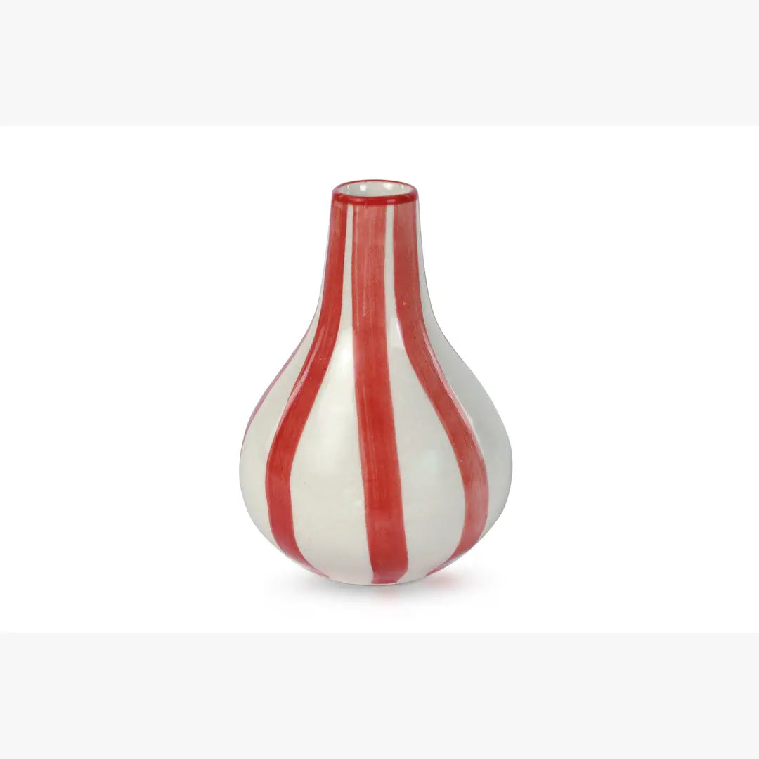 Ceramic Stripe bud vase, Red- 3.5 x 3.5 x 4.75 Inches , Set of 2