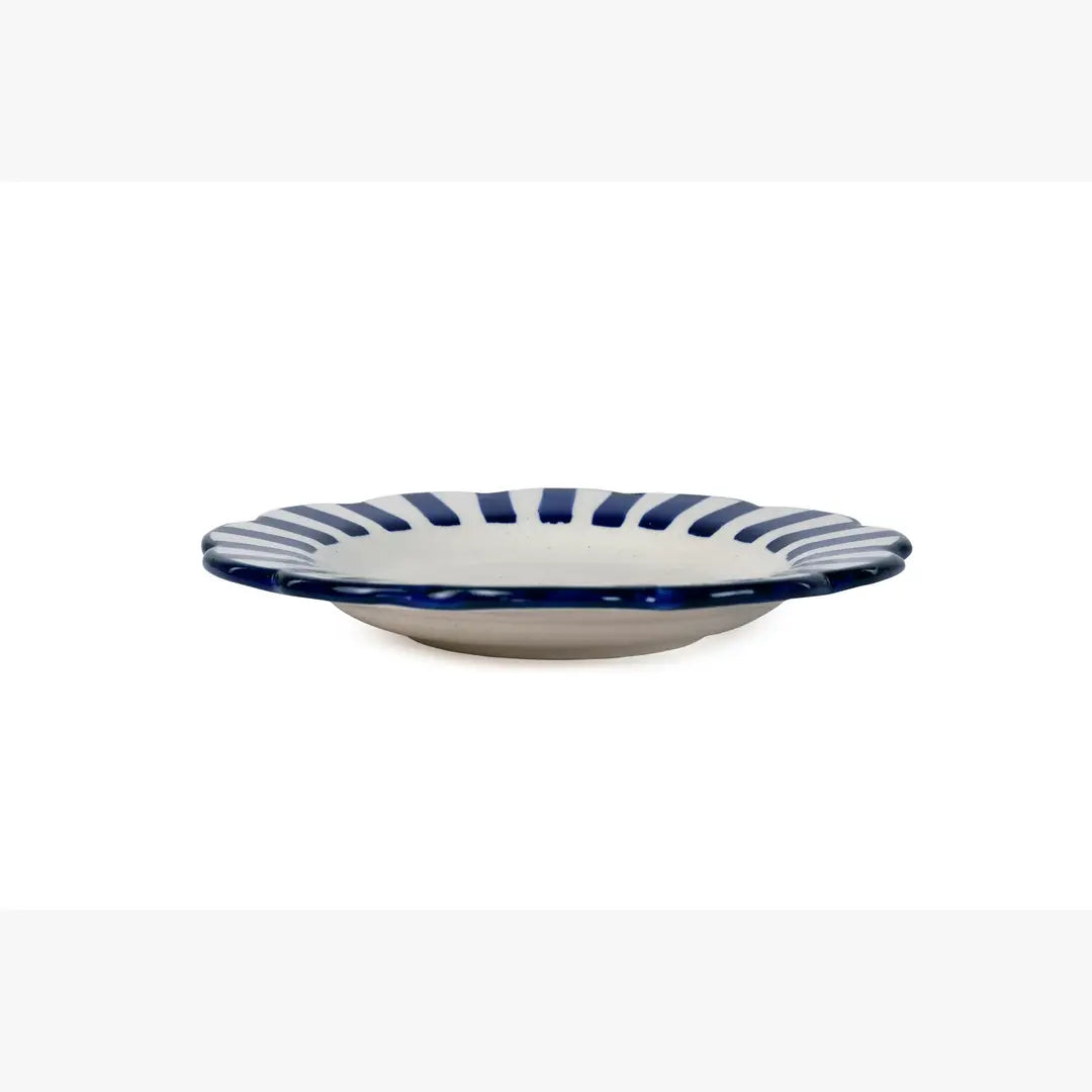 Ceramic stripe Salad Plate, Blue- 8.25 x 8.25 x 1.25 Inches
