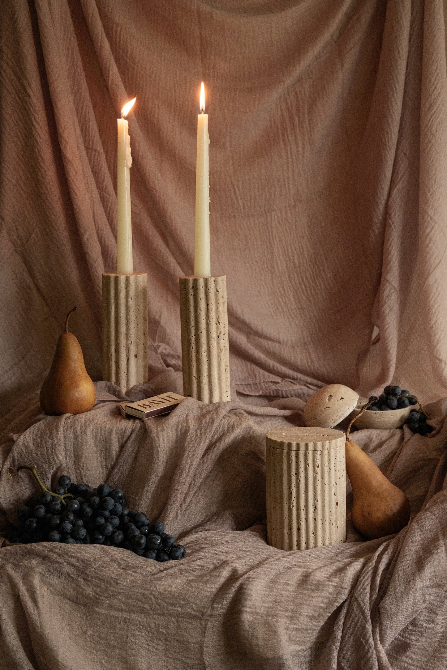 Travertine Candle Holder Set