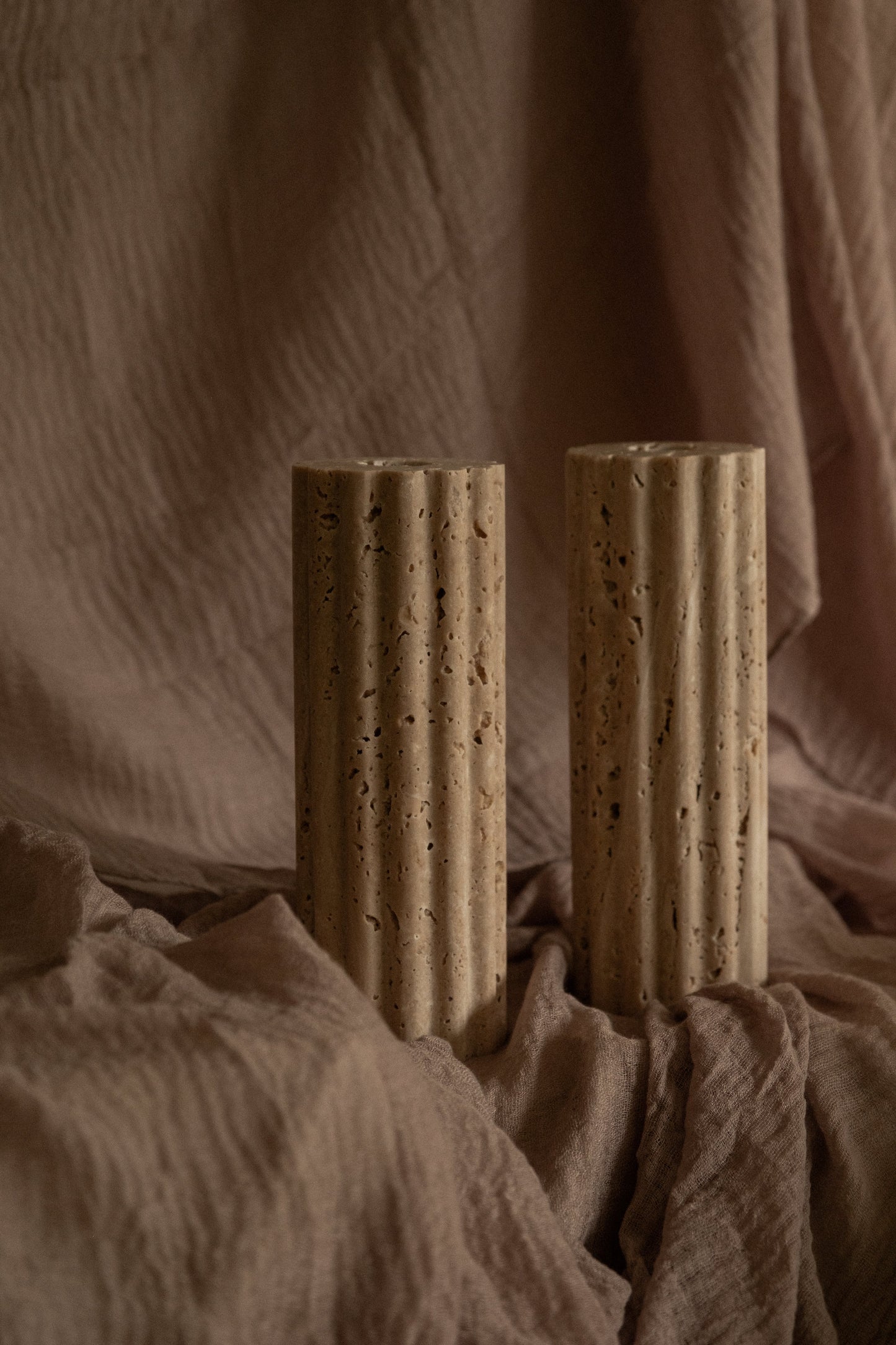 Travertine Candle Holder Set