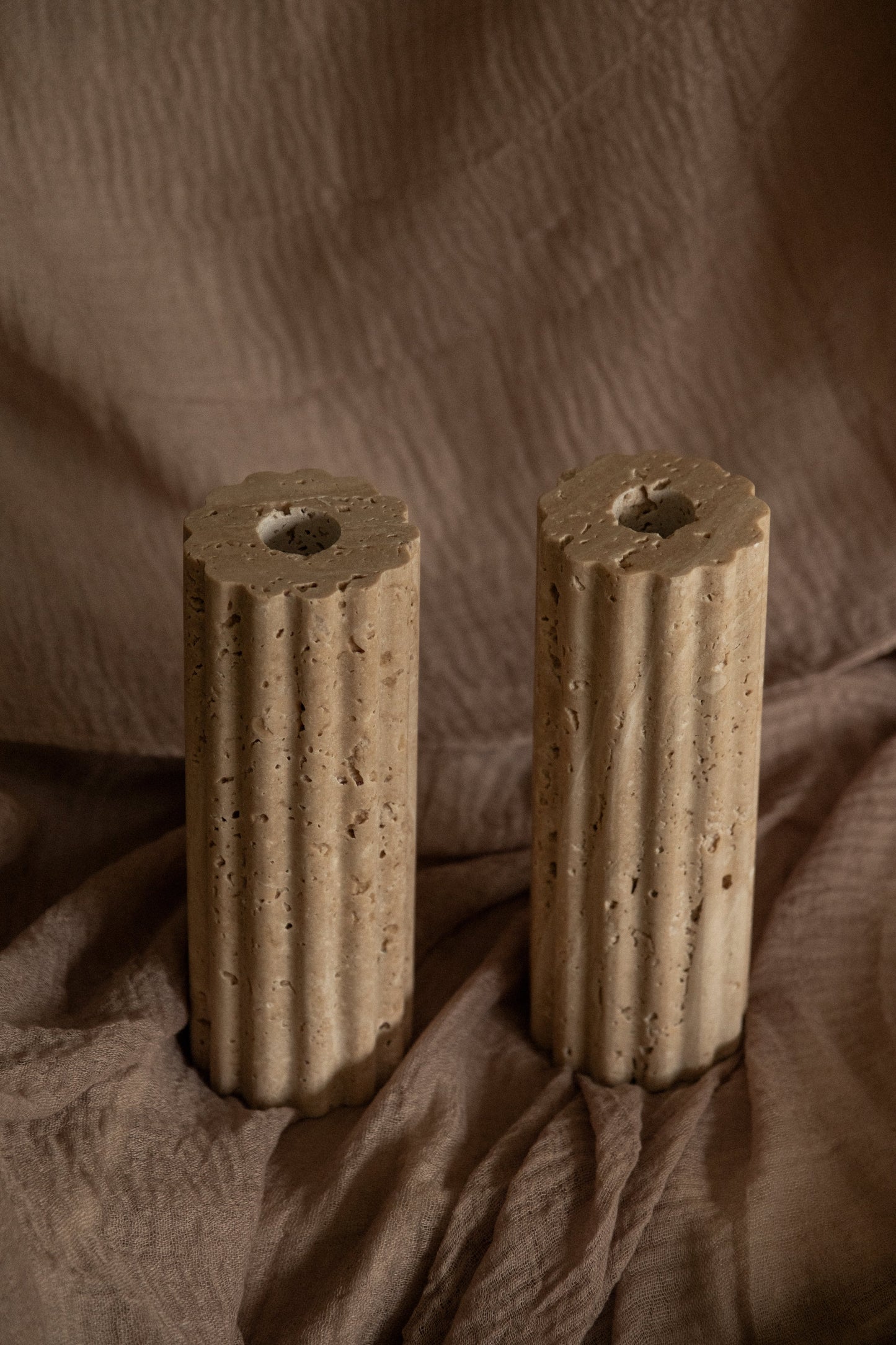 Travertine Candle Holder Set