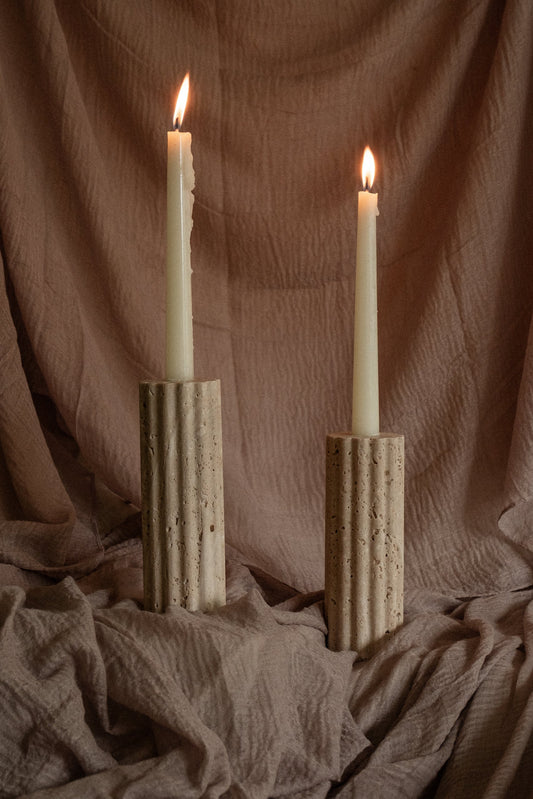 Travertine Candle Holder Set