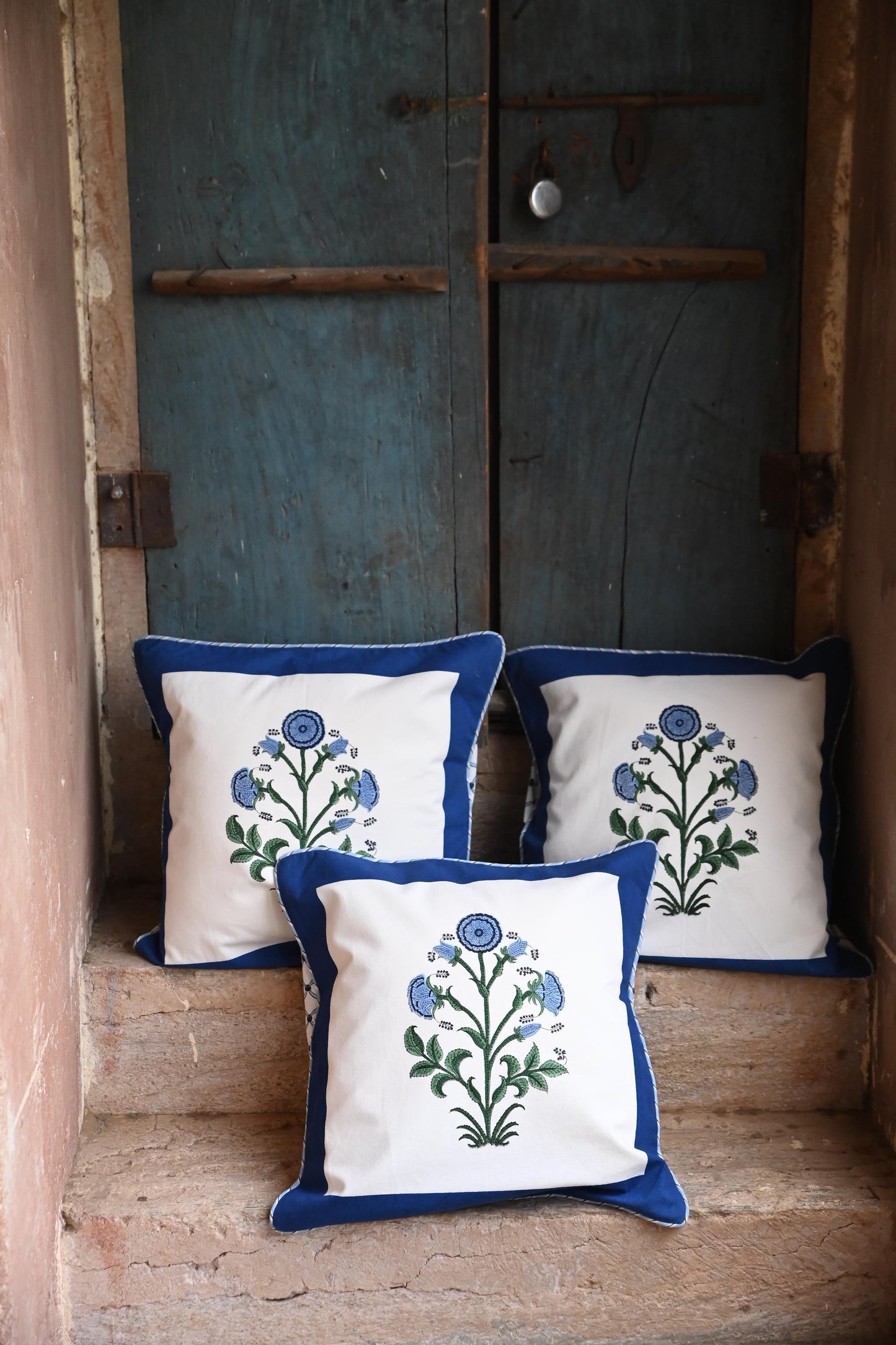 Cobalt Botanical Study Blockprint Pillow