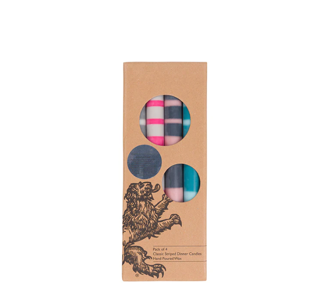 British Color Standard -Striped Pinks, Blues & Greys Eco Dinner Candles (4 pack)