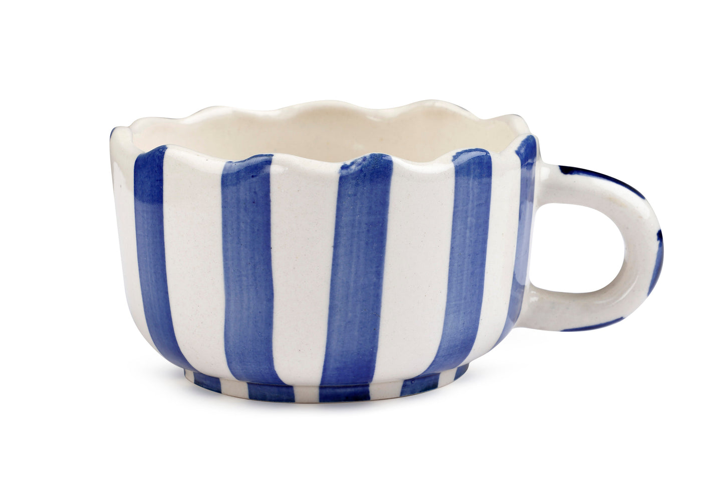 Ceramic wavy Blue Coffee Cup , 2.9 x 3.9 Inches (SET OF 2)