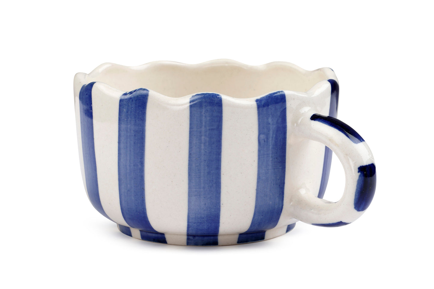 Ceramic wavy Blue Coffee Cup , 2.9 x 3.9 Inches (SET OF 2)