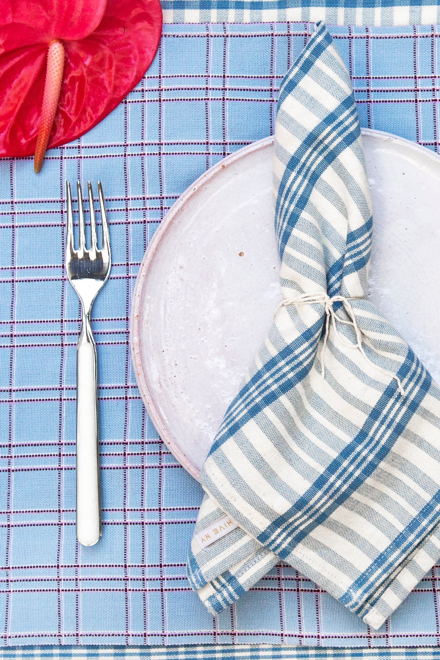 Chiapas Plaid Light Blue Table Runner