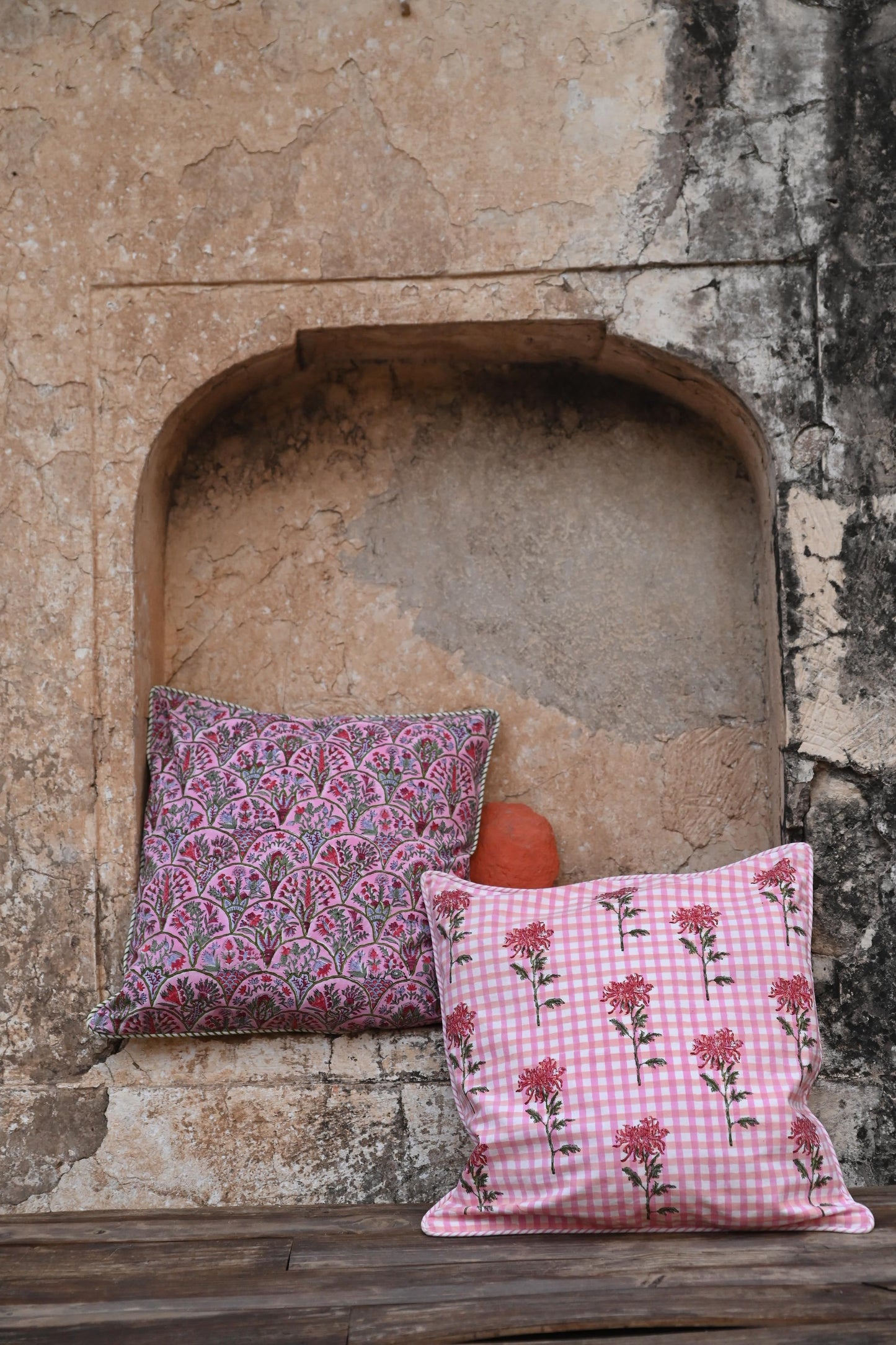 Pink Arch Blockprint Reversible Pillow