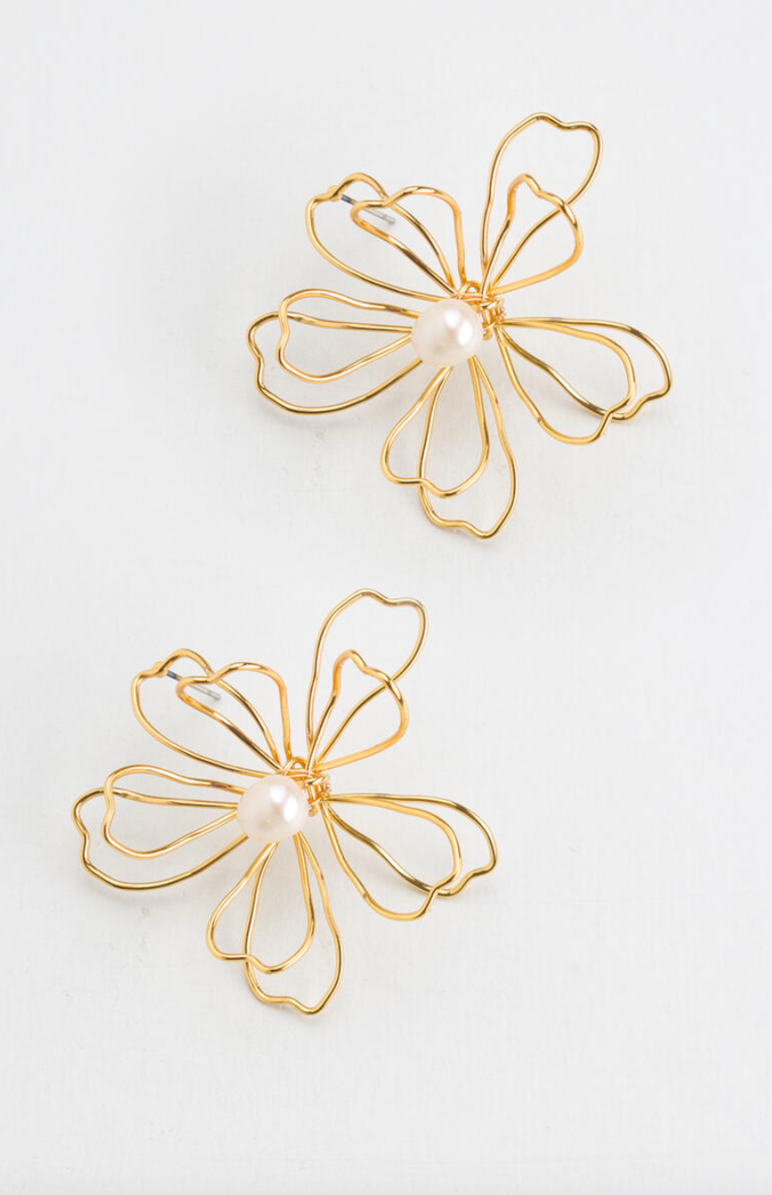 Gold Flower Large Stud Earrings