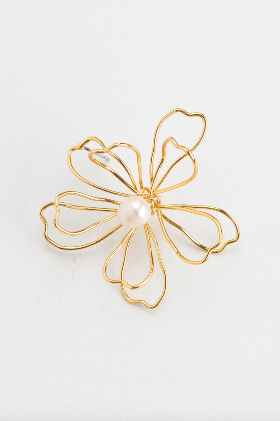 Gold Flower Large Stud Earrings