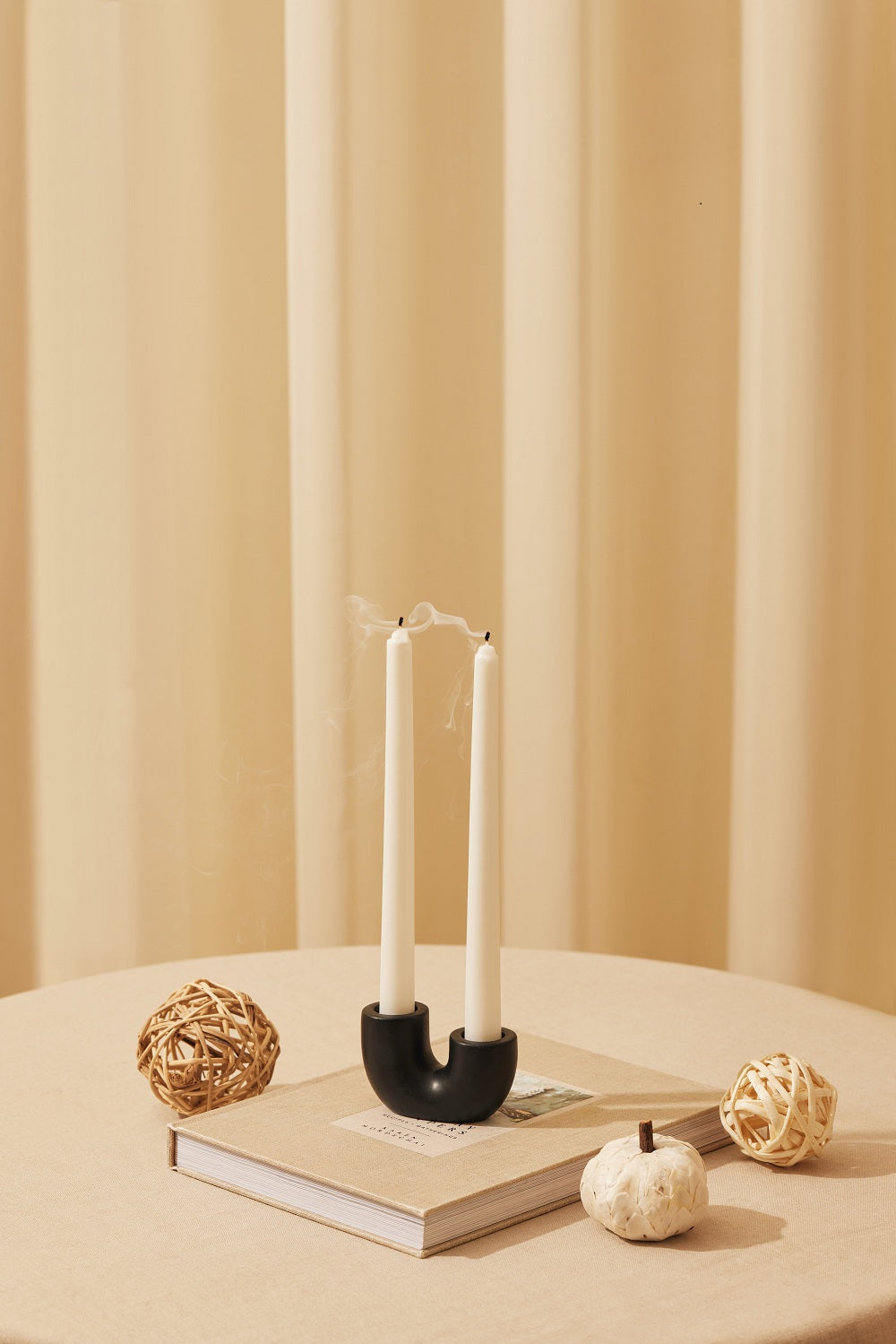 Nordic Style U Shaped Concrete Candle holder- Black, 2x2.5 Inch (Set of 2)