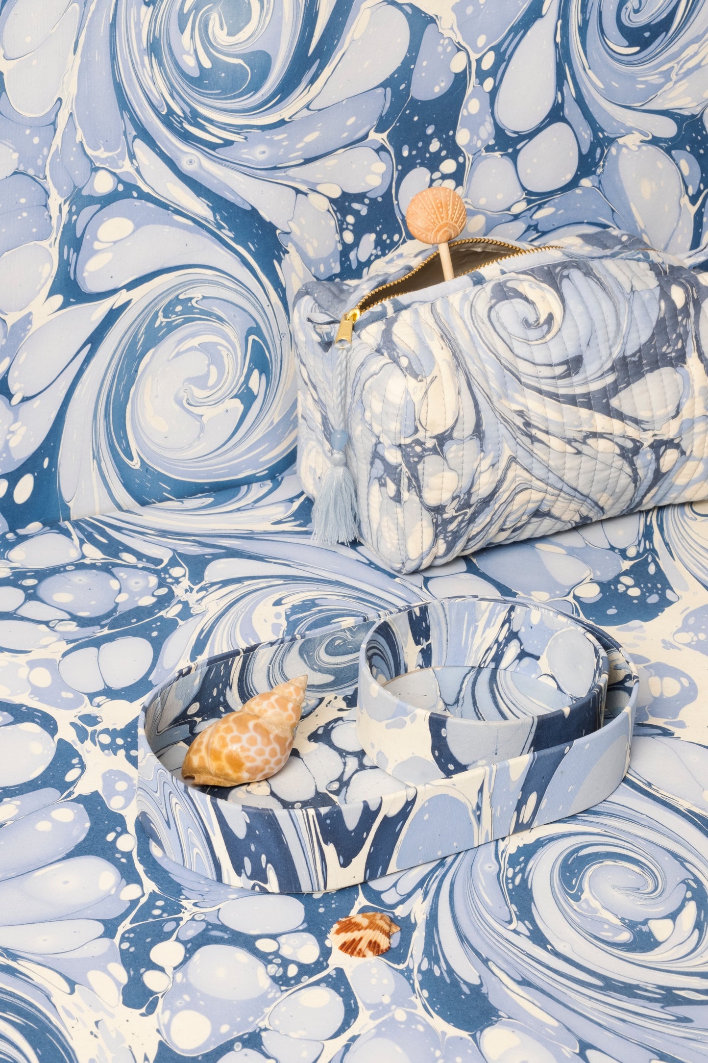 Ocean Wave Hand-Marbled Cosmetic Bag