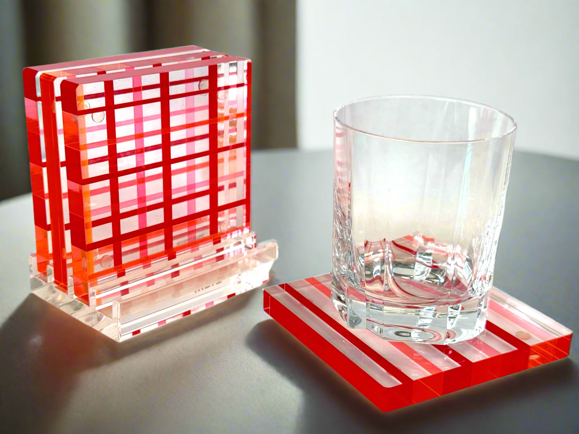 Canetti Colorful Coasters - Set of 4 in Orange/Red