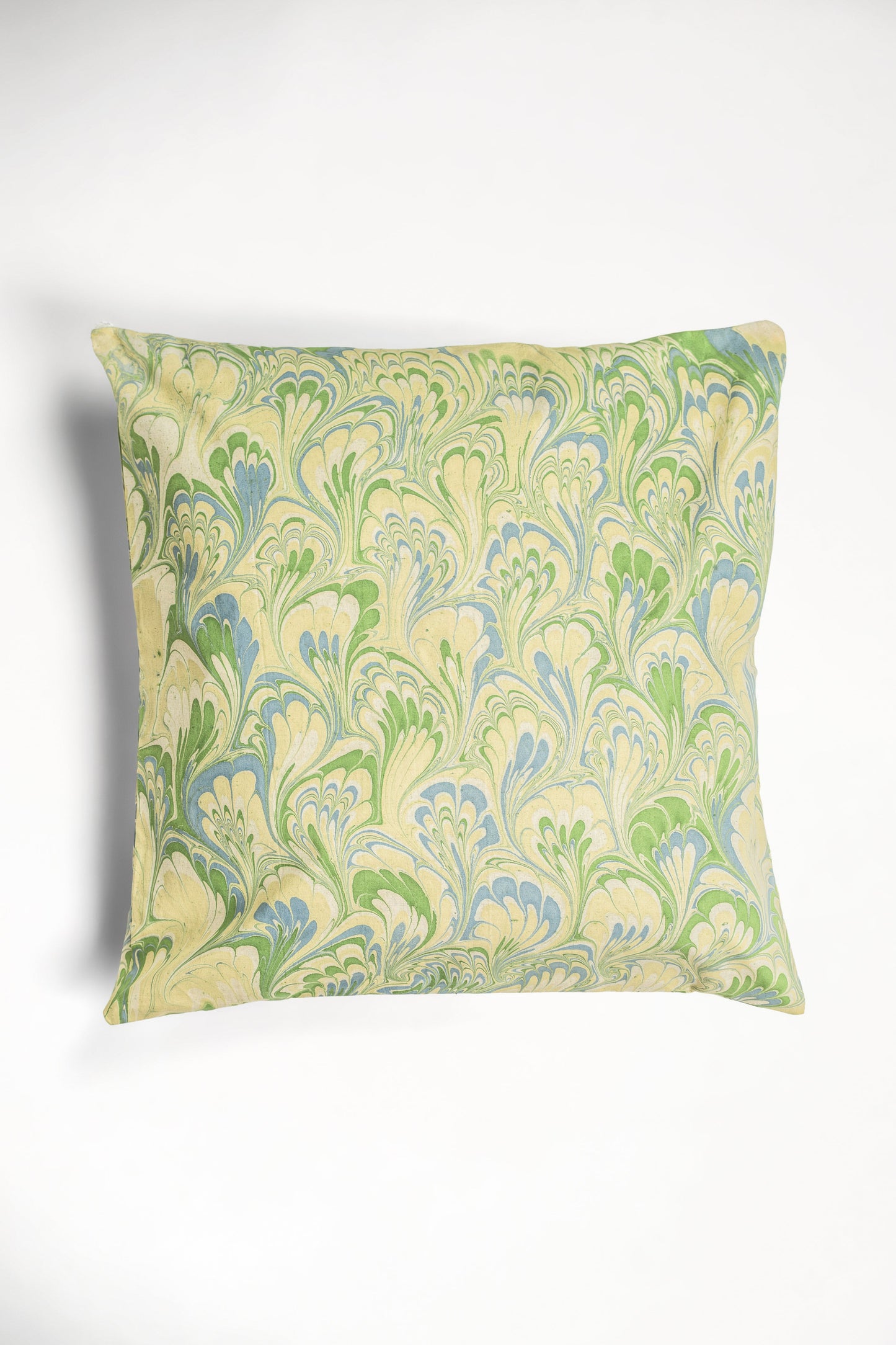 Seaglass Peacock Hand-Marbled Square Pillow, 20x20