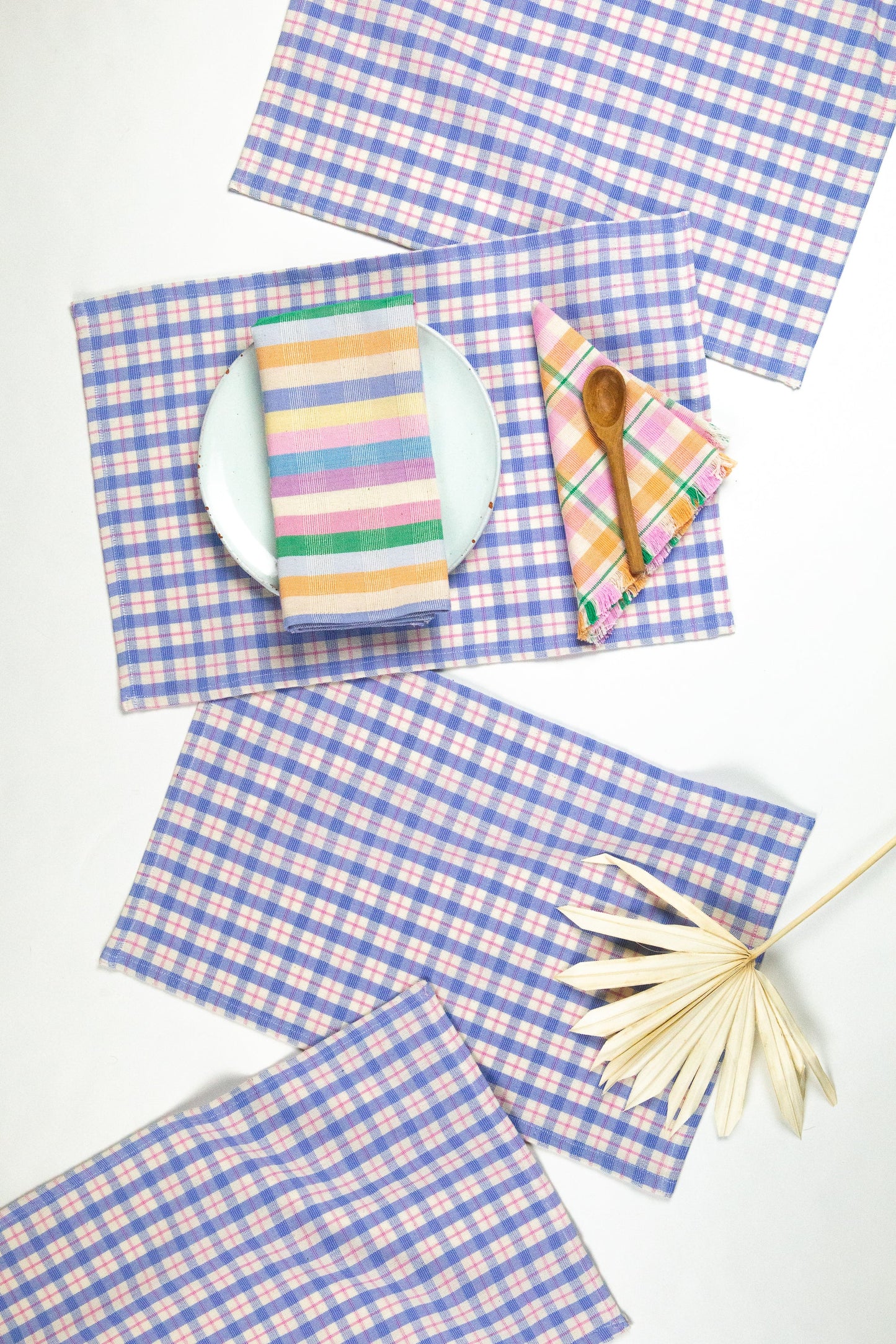 Sofia Plaid Placemat in Periwinkle Blue and Pink