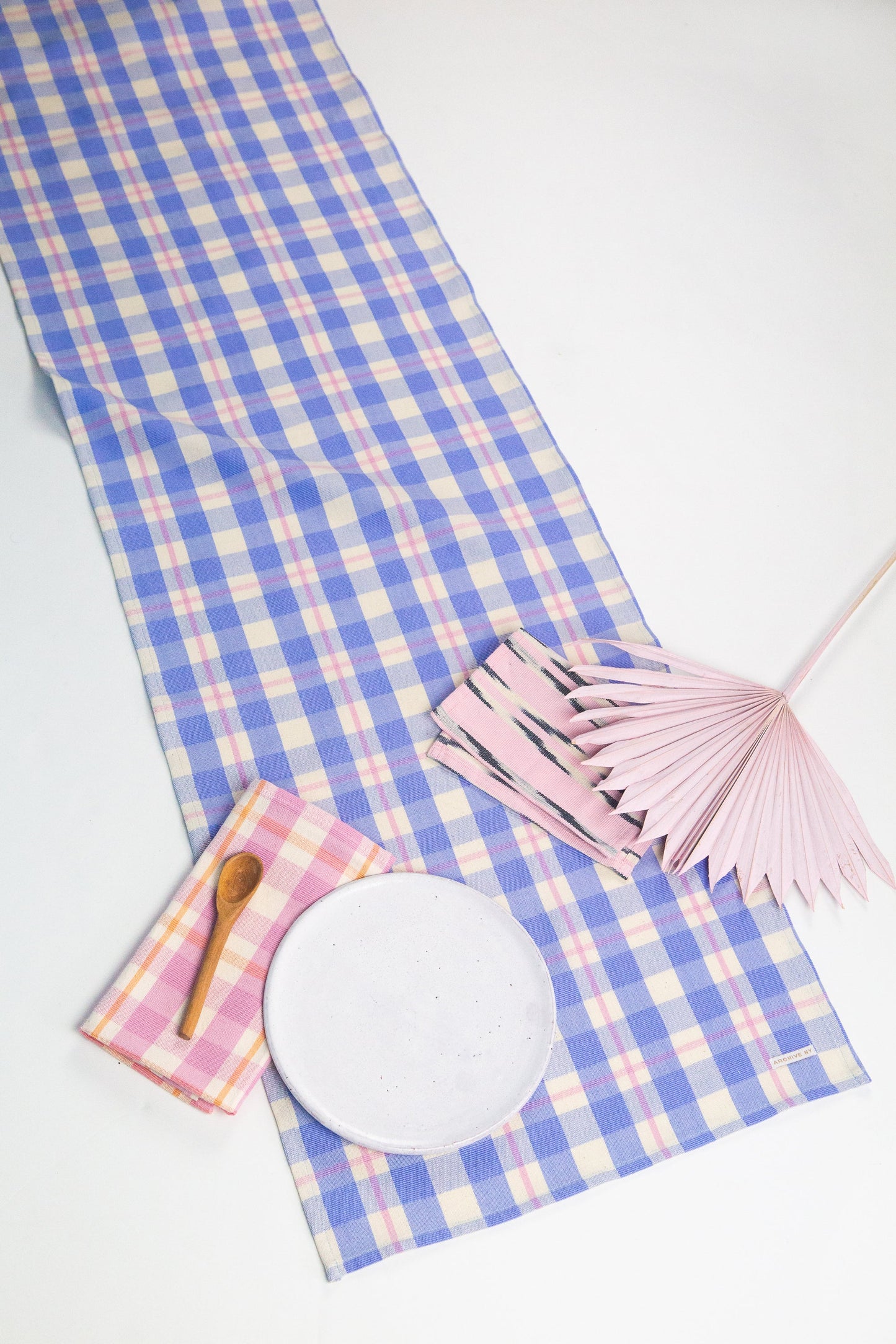 Abigail Plaid Runner in Periwinkle Blue and Pink