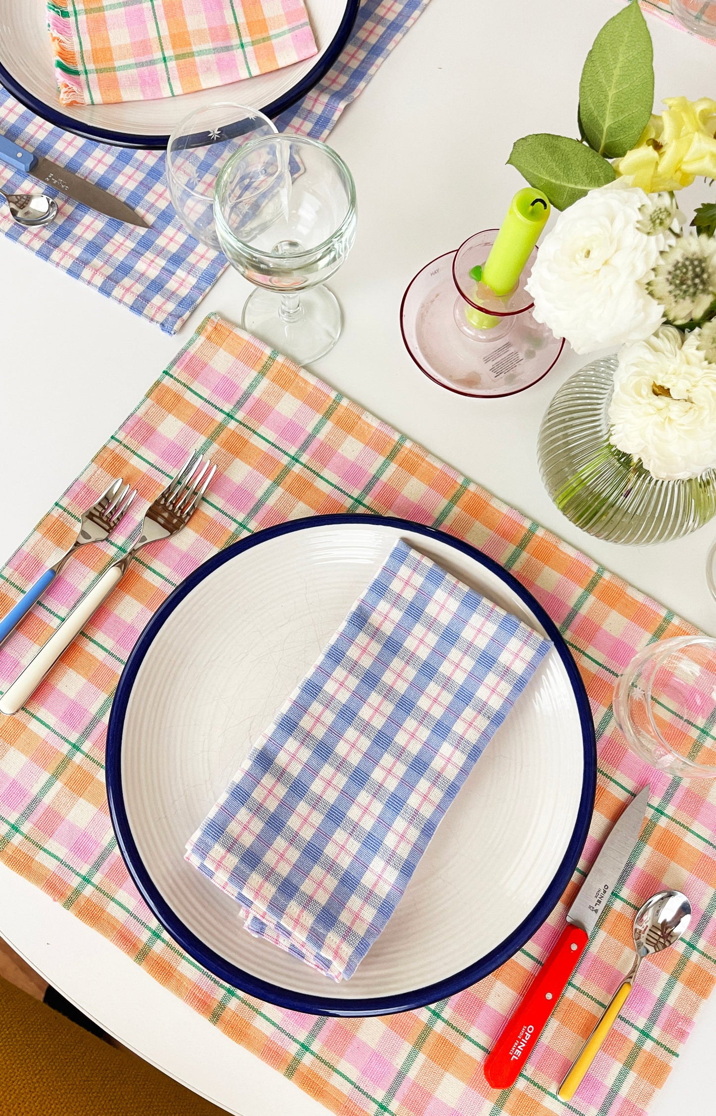 Sofia Plaid Dinner Napkin in Periwinkle Blue and Pink