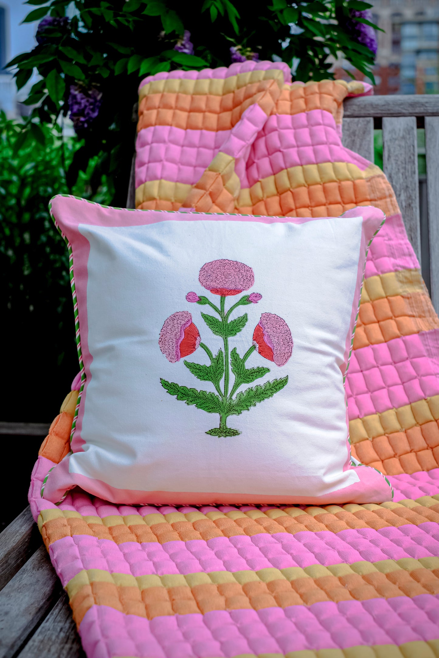 Pink Poppy Blockprint Pillow