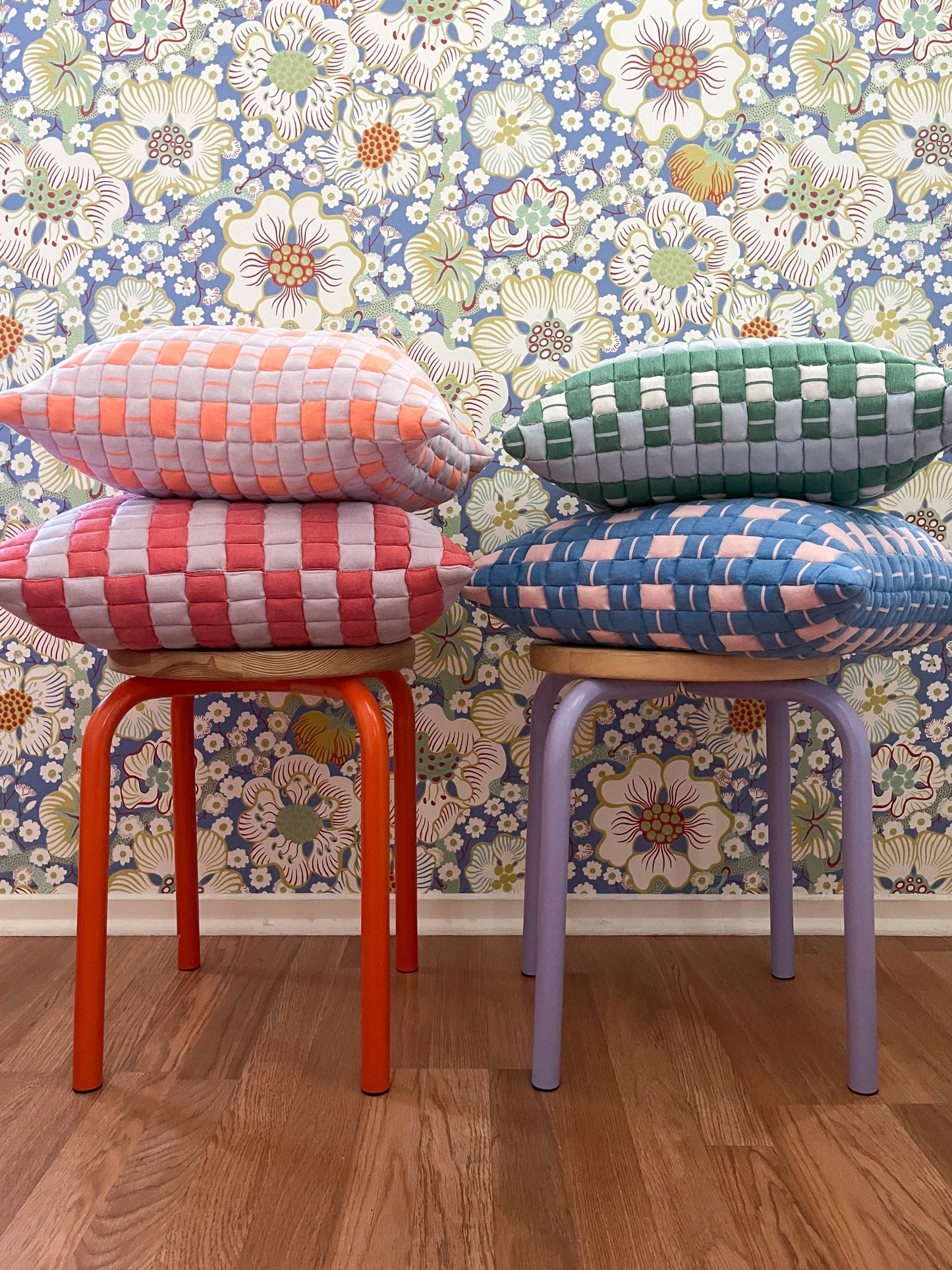 Sujani Quilted Pillow — Baby Blue, White and Green