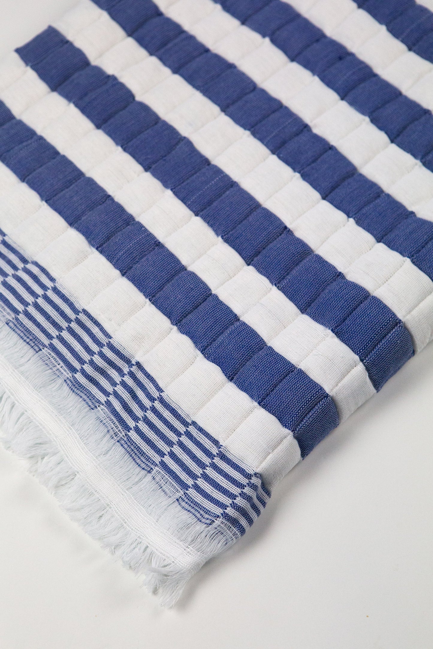Quilted Sujani Throw Blanket - Blue and White Striped
