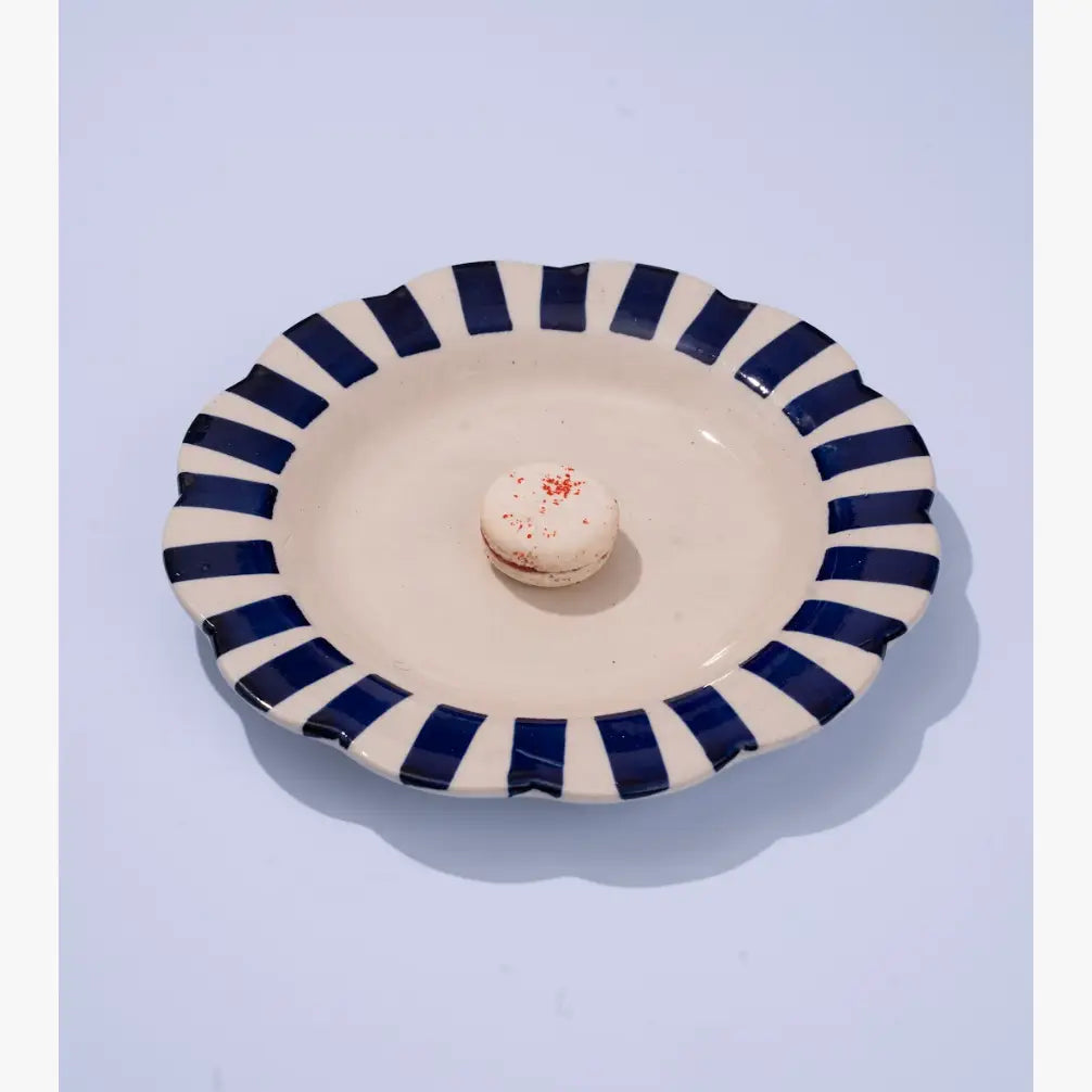 Ceramic stripe Salad Plate, Blue- 8.25 x 8.25 x 1.25 Inches