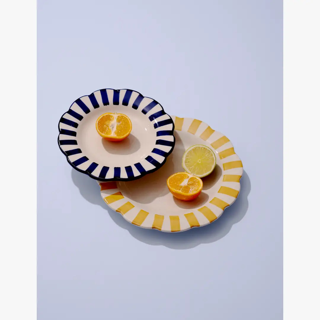 Ceramic stripe Salad Plate, Blue- 8.25 x 8.25 x 1.25 Inches