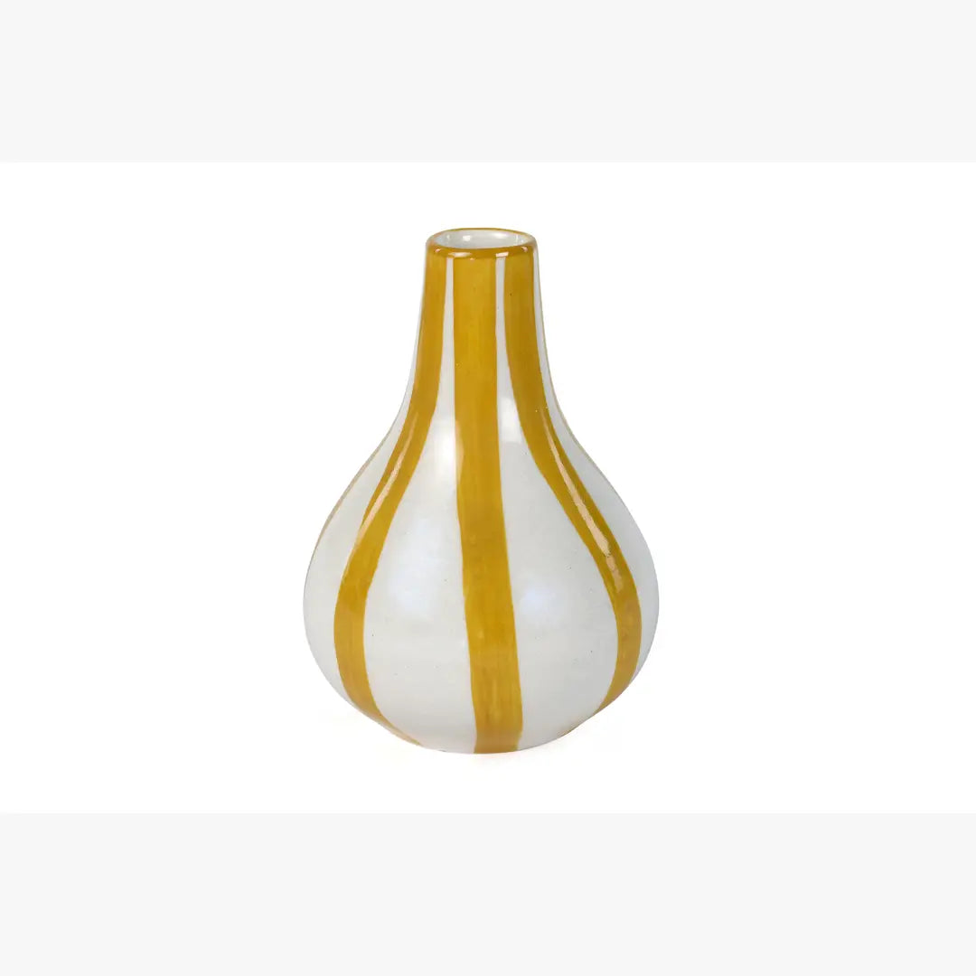 Ceramic Stripe bud vase, Yellow- 3.5 x 3.5 x 4.75 Inches , Set of 2