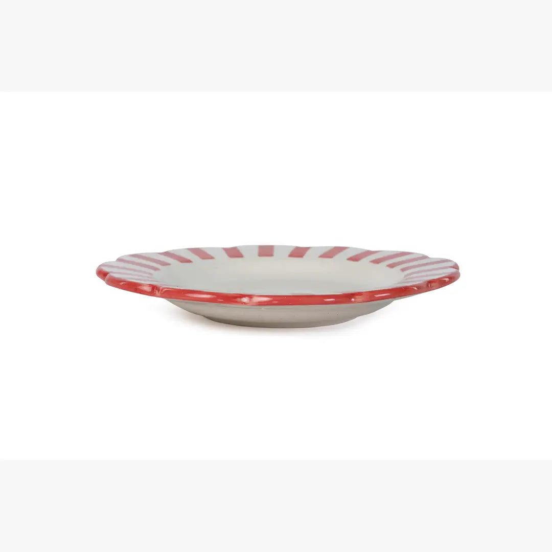 Ceramic stripe Salad Plate, 8.25x 8.25 x 1.25 Inches- Red