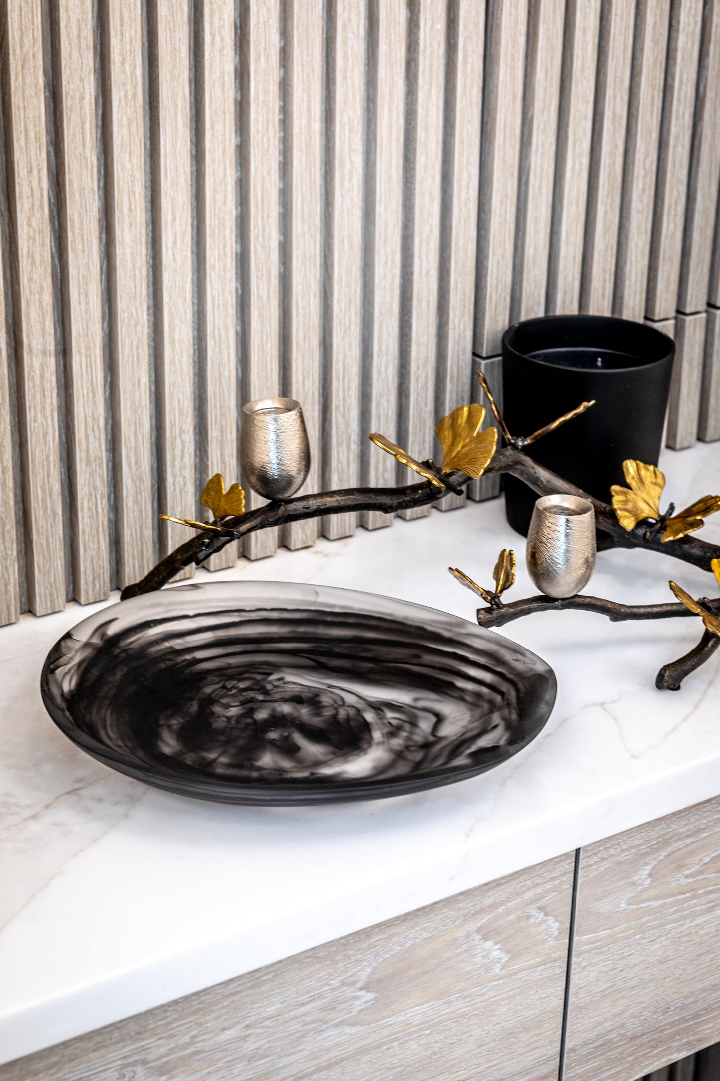Small Shell Platter - Black Swirl