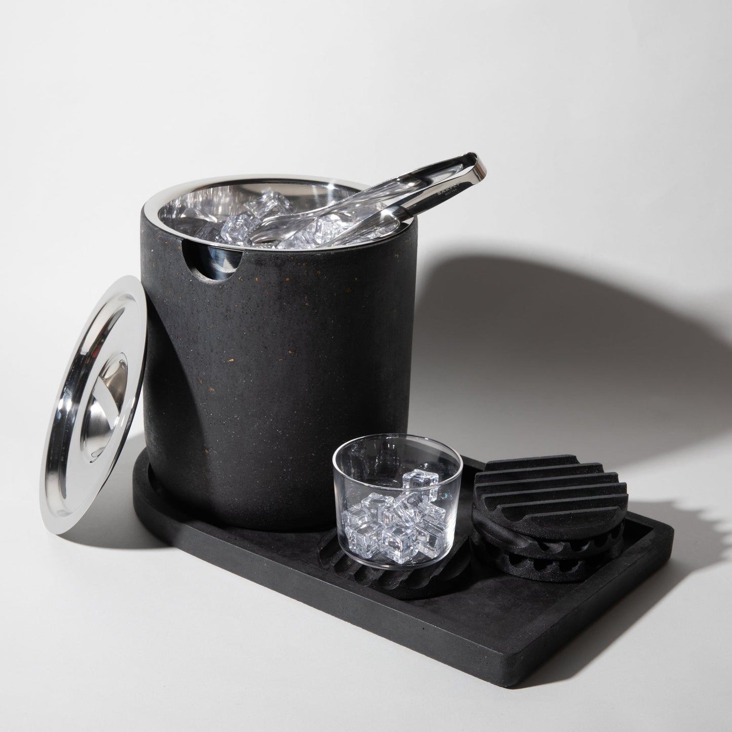 Ice Bucket w/ Tray | Black Terrazzo