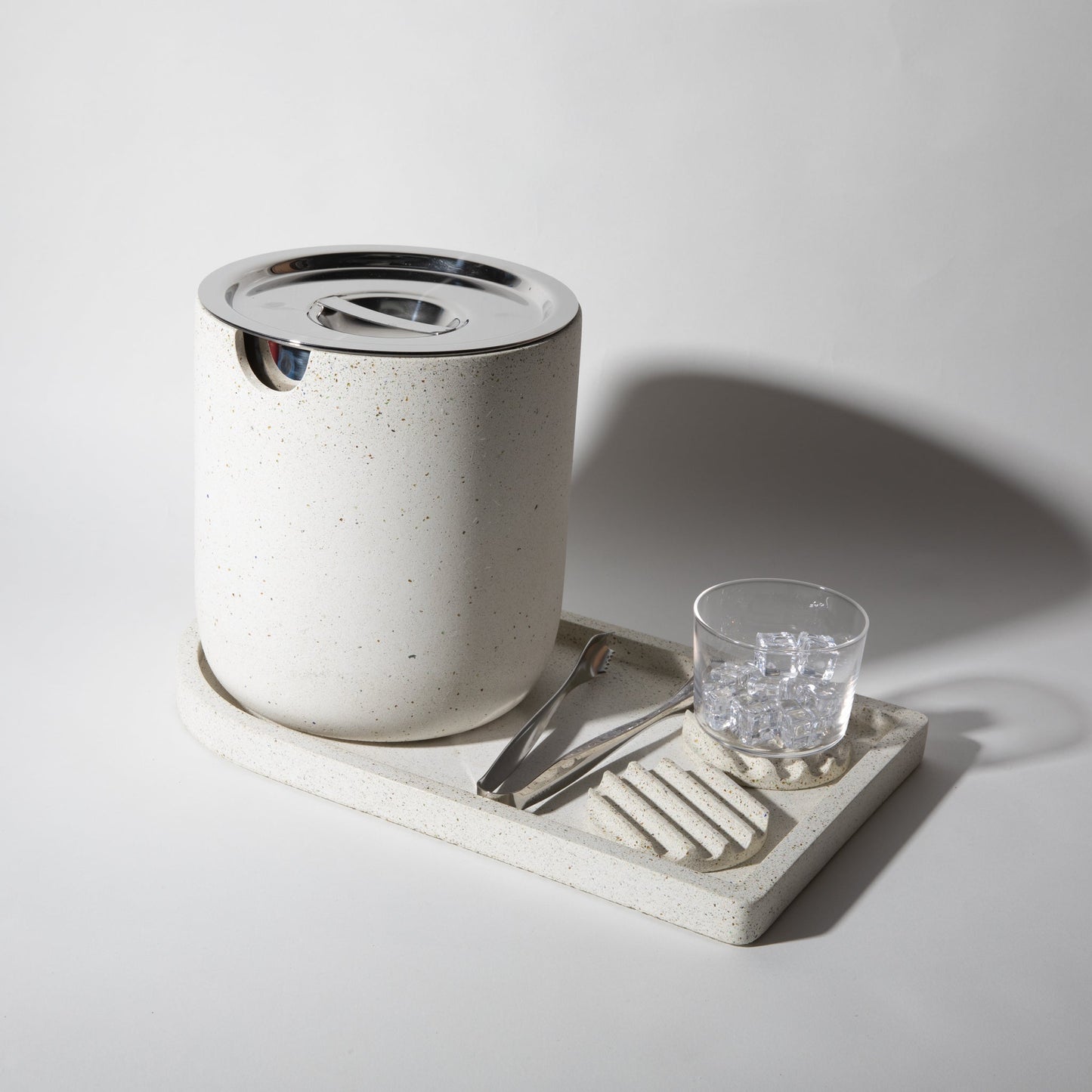 Ice Bucket w/ Tray | White Terrazzo