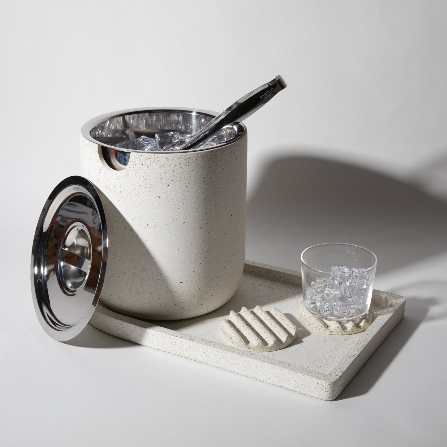 Ice Bucket w/ Tray | White Terrazzo
