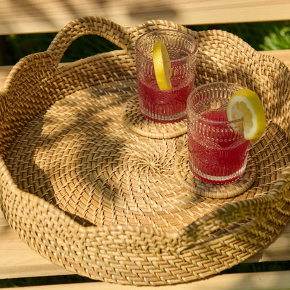 Lily Round Scalloped Rattan Serving Tray