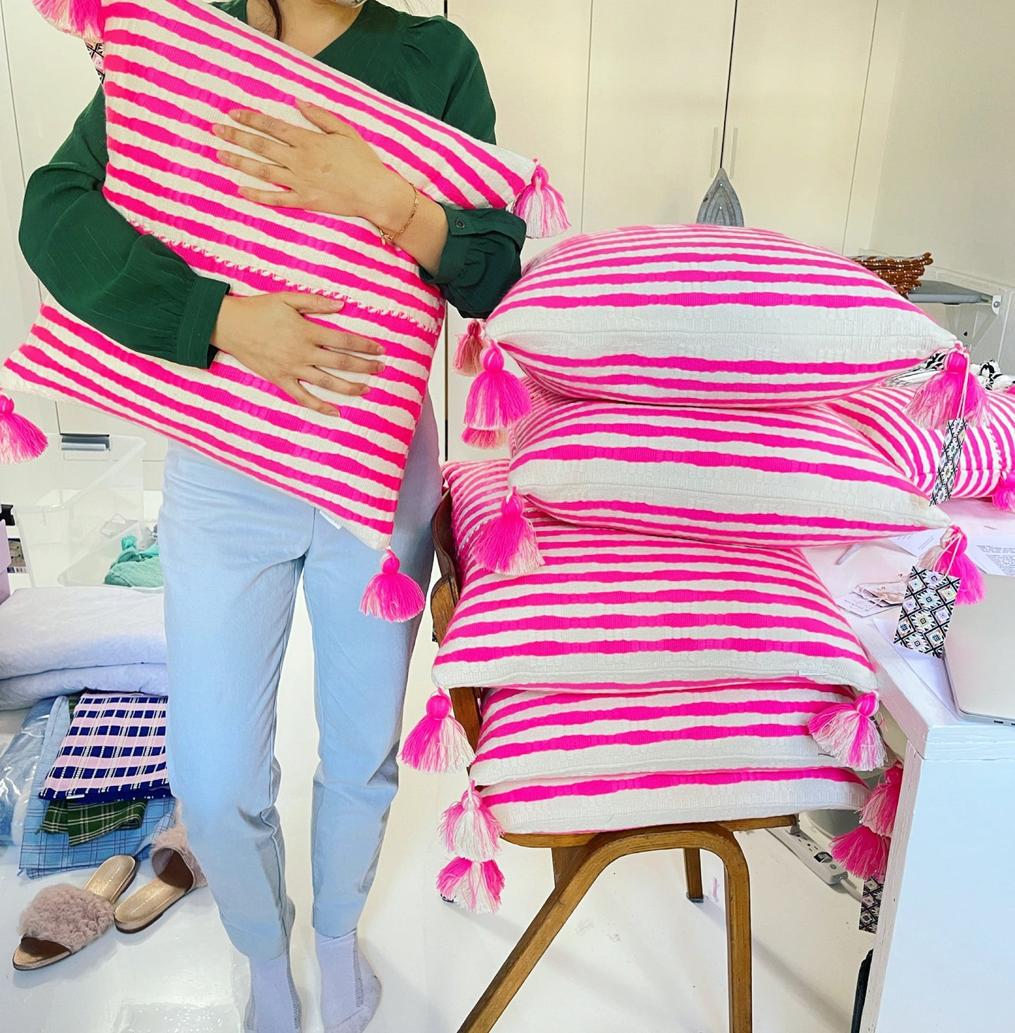 Antigua Pillow - Neon Pink and Yellow