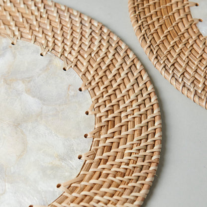 Capiz Shell Placemats With Natural Rattan, Set of 2