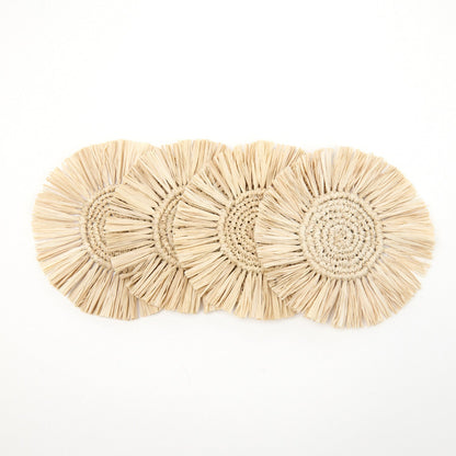 Pahiyas Woven Fringe Raffia Coasters Natural, Set of 4