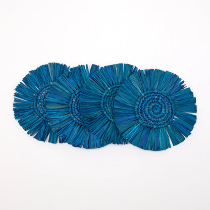 Pahiyas Woven Fringe Raffia Coasters Blue, Set of 4