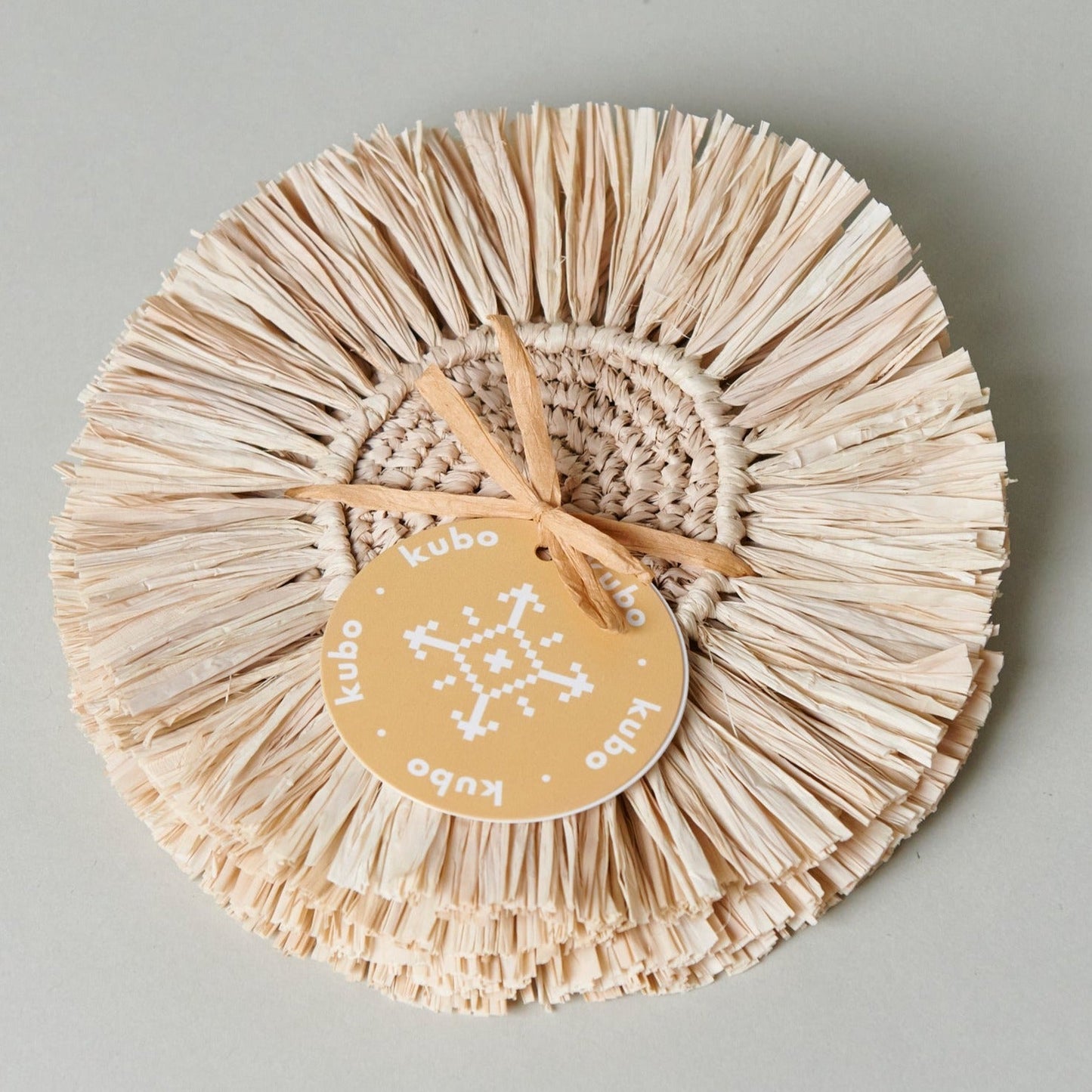 Pahiyas Woven Fringe Raffia Coasters Natural, Set of 4