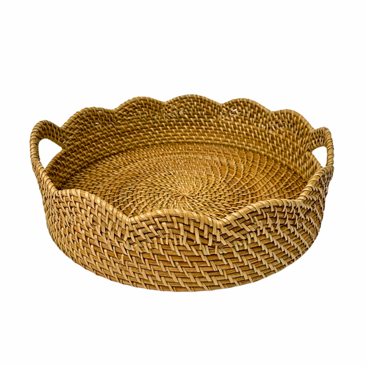 Lily Round Scalloped Rattan Serving Tray