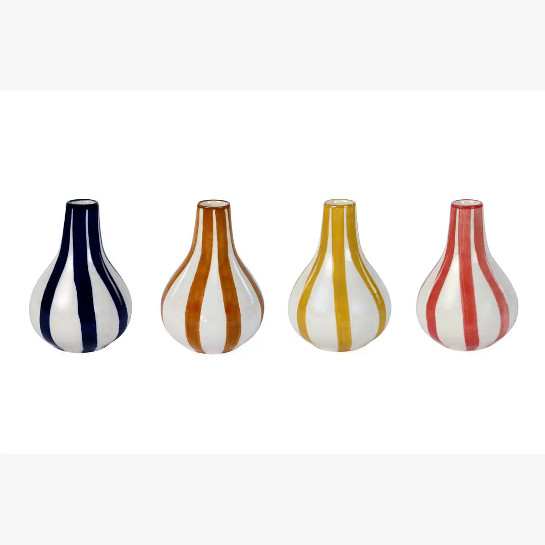 Ceramic Stripe  bud vase, Red- 3.5 x 3.5 x 4.75 Inches