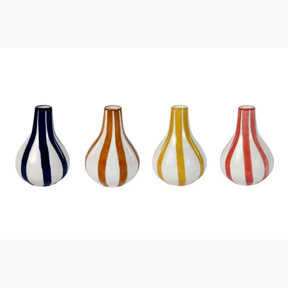 Ceramic Stripe  bud vase, Red- 3.5 x 3.5 x 4.75 Inches