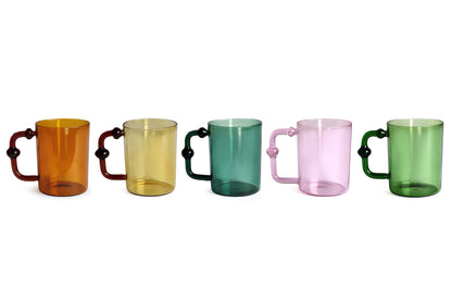 Colored Handblown Drinkware Mug, Pink- 2.7X3.5 Inch (Set of 4)