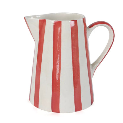 Ceramic Stripe Pitcher, Red- 8.25 x 8.25 x 8 Inches