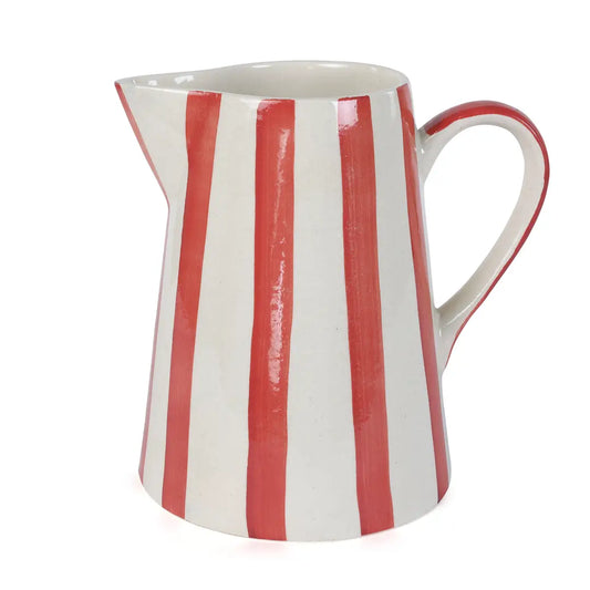 Ceramic Stripe Pitcher, Red- 8.25 x 8.25 x 8 Inches