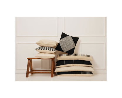 GoodWeave Certified Stripe Lumbar Wool Pillow - Black, 12x34 Inch