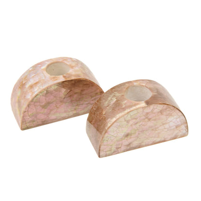 Half Moon Mother Of Pearl Candle Holders Blush, Set of 2