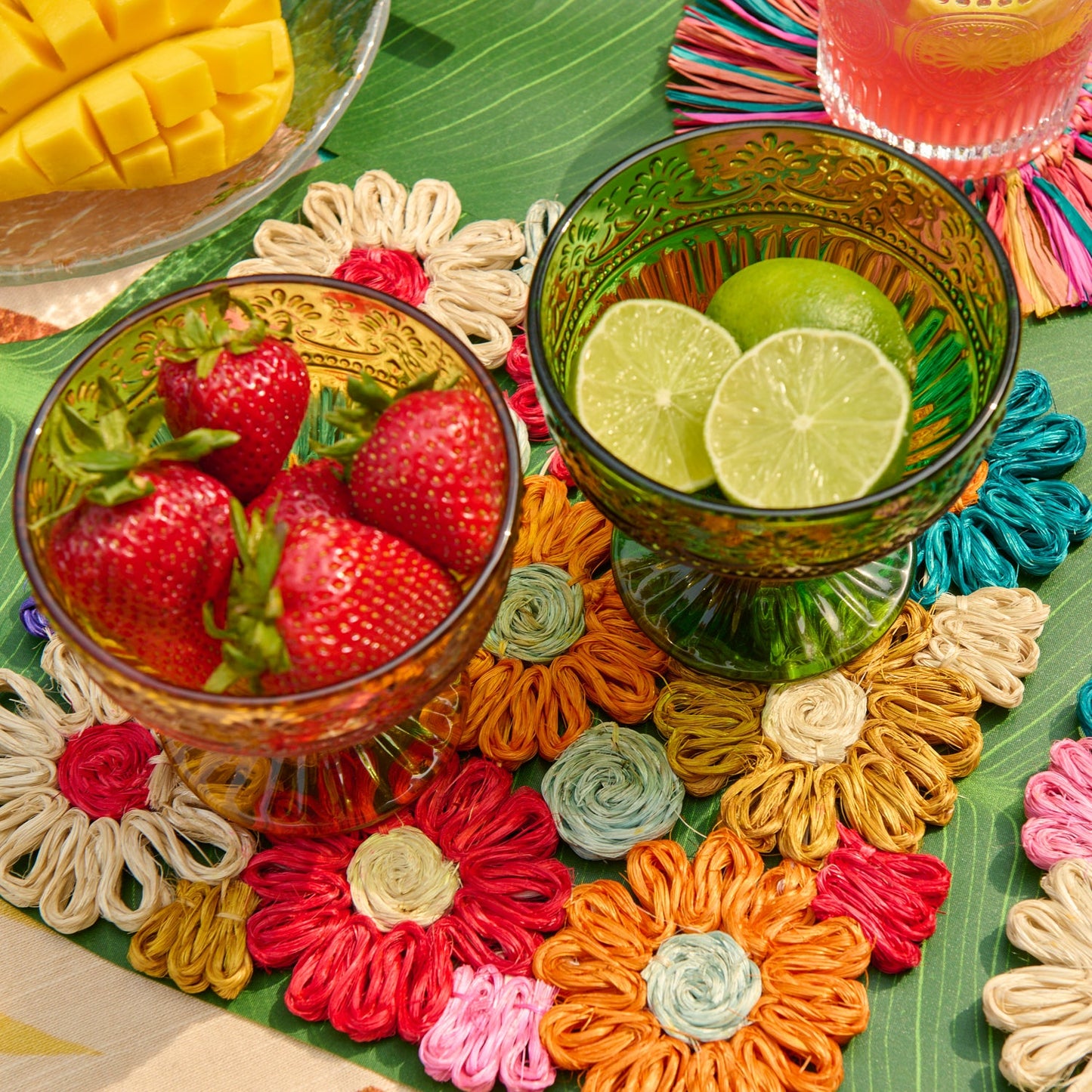 Fleur Woven Abaca Trivets, Set of 2